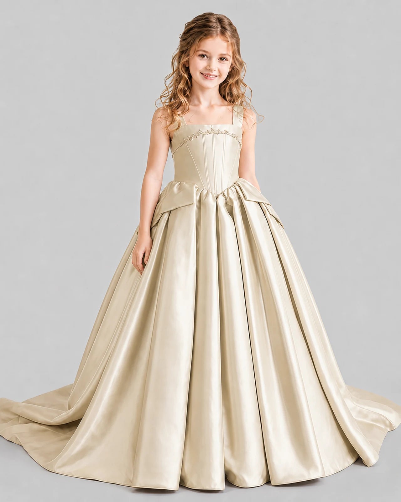 Champagne Ball Gown Girls Pageant Dresses Front