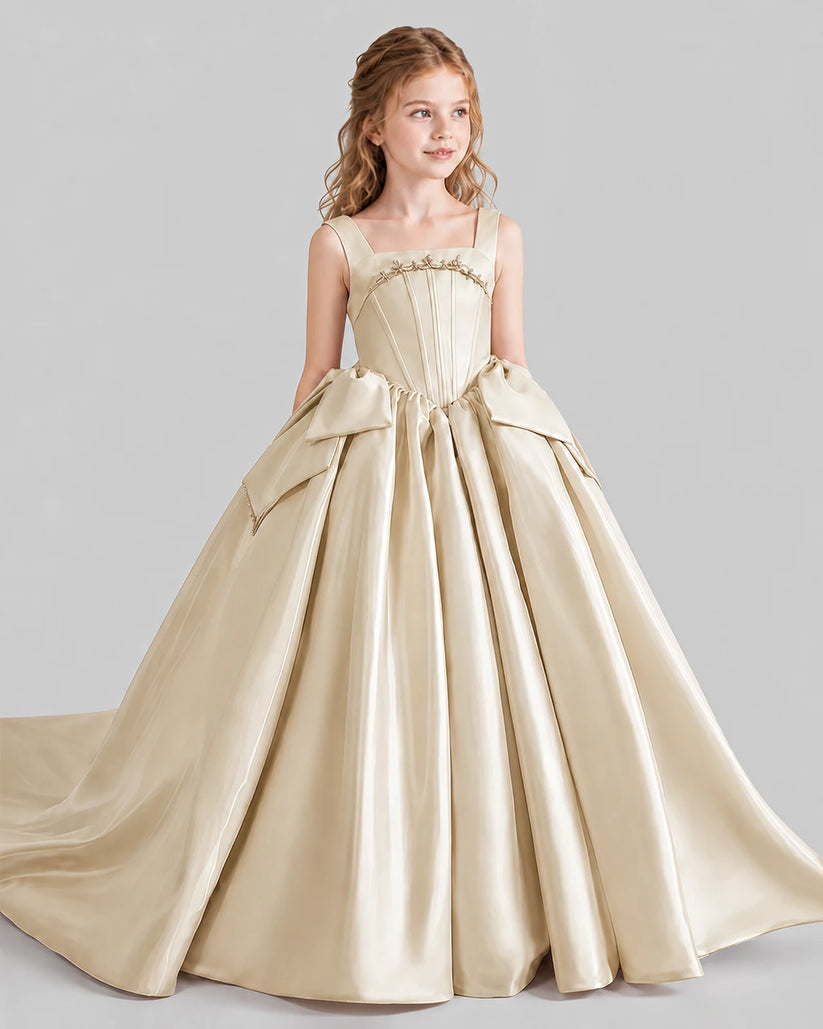 Champagne Ball Gown Girls Pageant Dresses Side