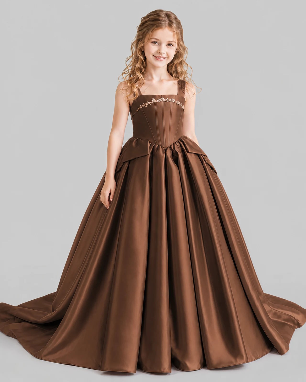 Chocolate Ball Gown Girls Pageant Dresses Front