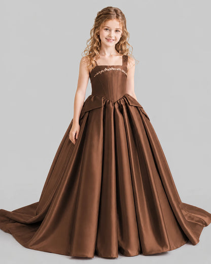 Chocolate Ball Gown Girls Pageant Dresses Front