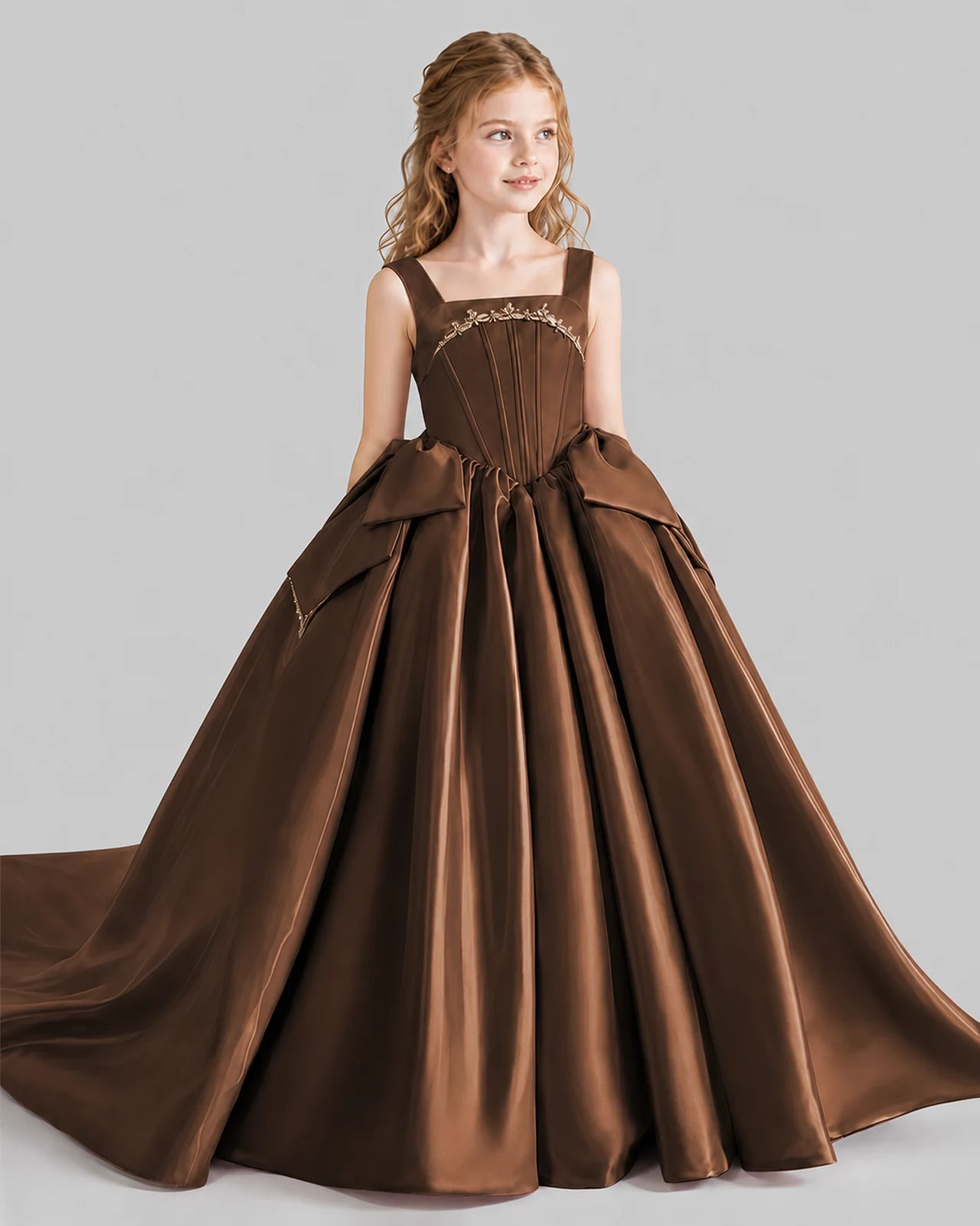 Chocolate Ball Gown Girls Pageant Dresses Side