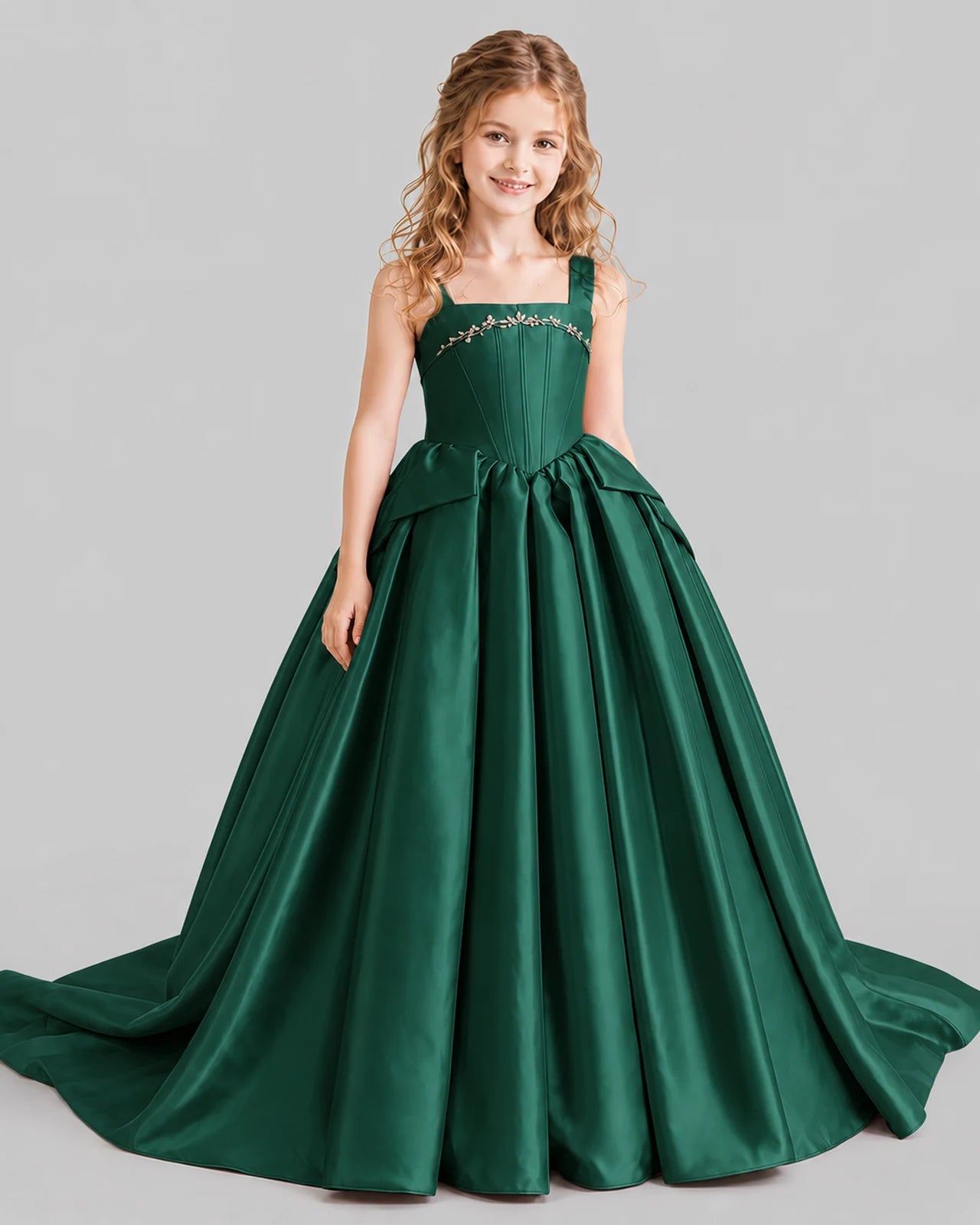 Dark Green Ball Gown Girls Pageant Dresses Front