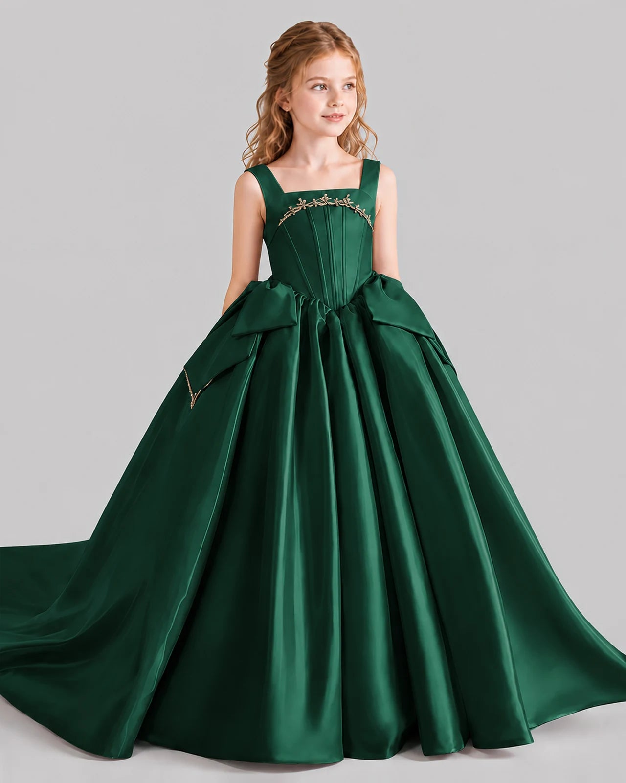Dark Green Ball Gown Girls Pageant Dresses Side