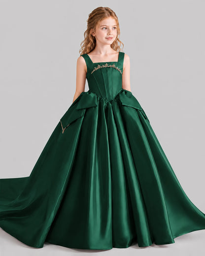 Dark Green Ball Gown Girls Pageant Dresses Side