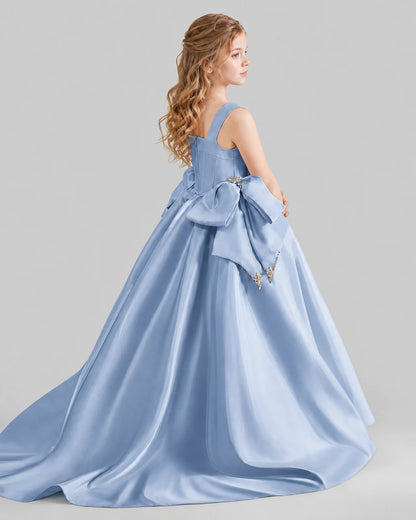 Dusty Blue Ball Gown Girls Pageant Dresses Pose