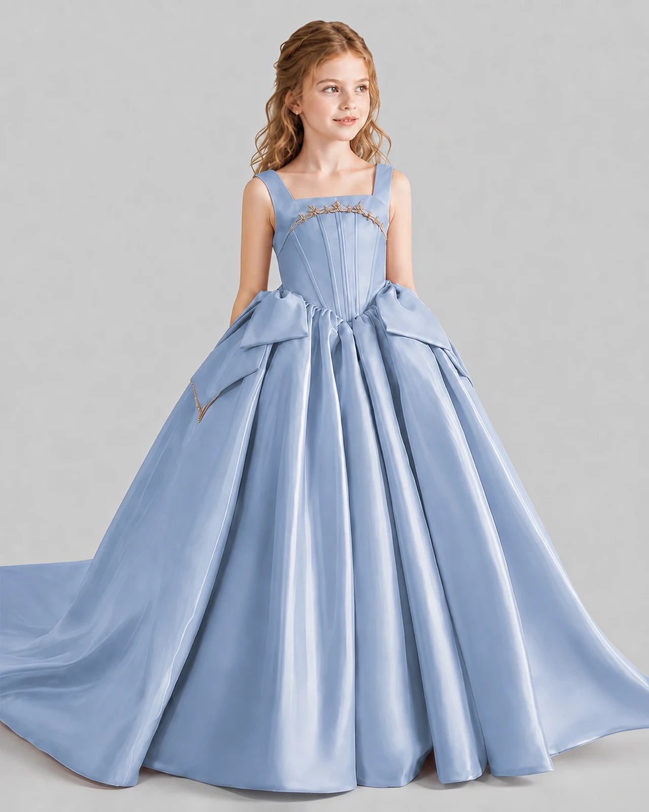 Dusty Blue Ball Gown Girls Pageant Dresses Side