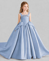 Dusty Blue Ball Gown Girls Pageant Dresses Side