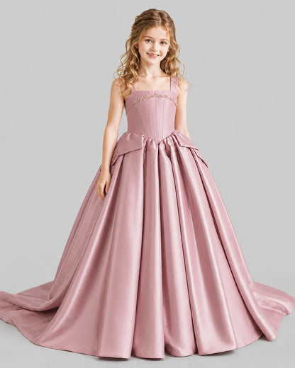 Dusty Rose Ball Gown Girls Pageant Dresses Front