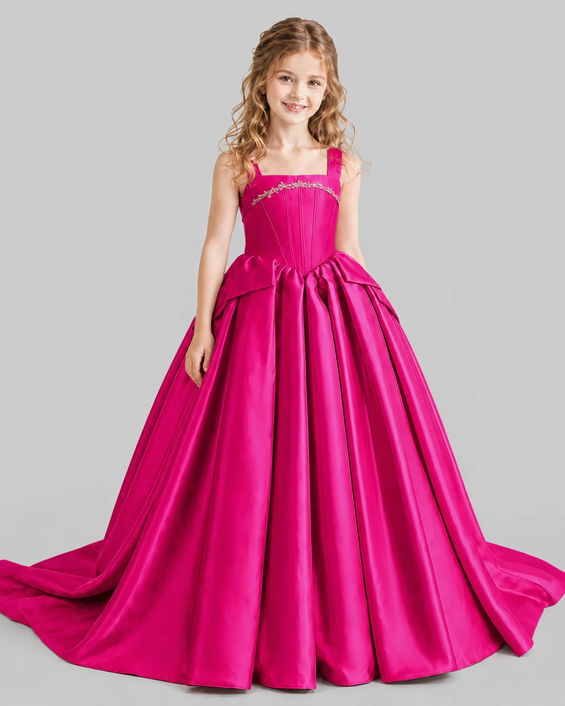 Hot Pink Ball Gown Girls Pageant Dresses Front