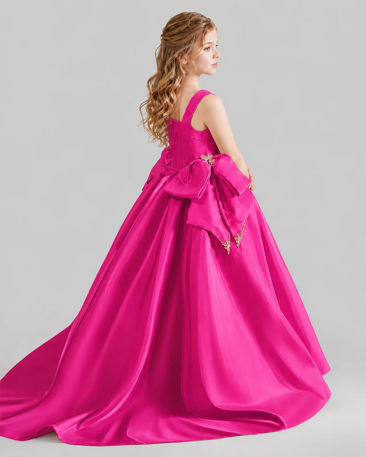 Hot Pink Ball Gown Girls Pageant Dresses Pose