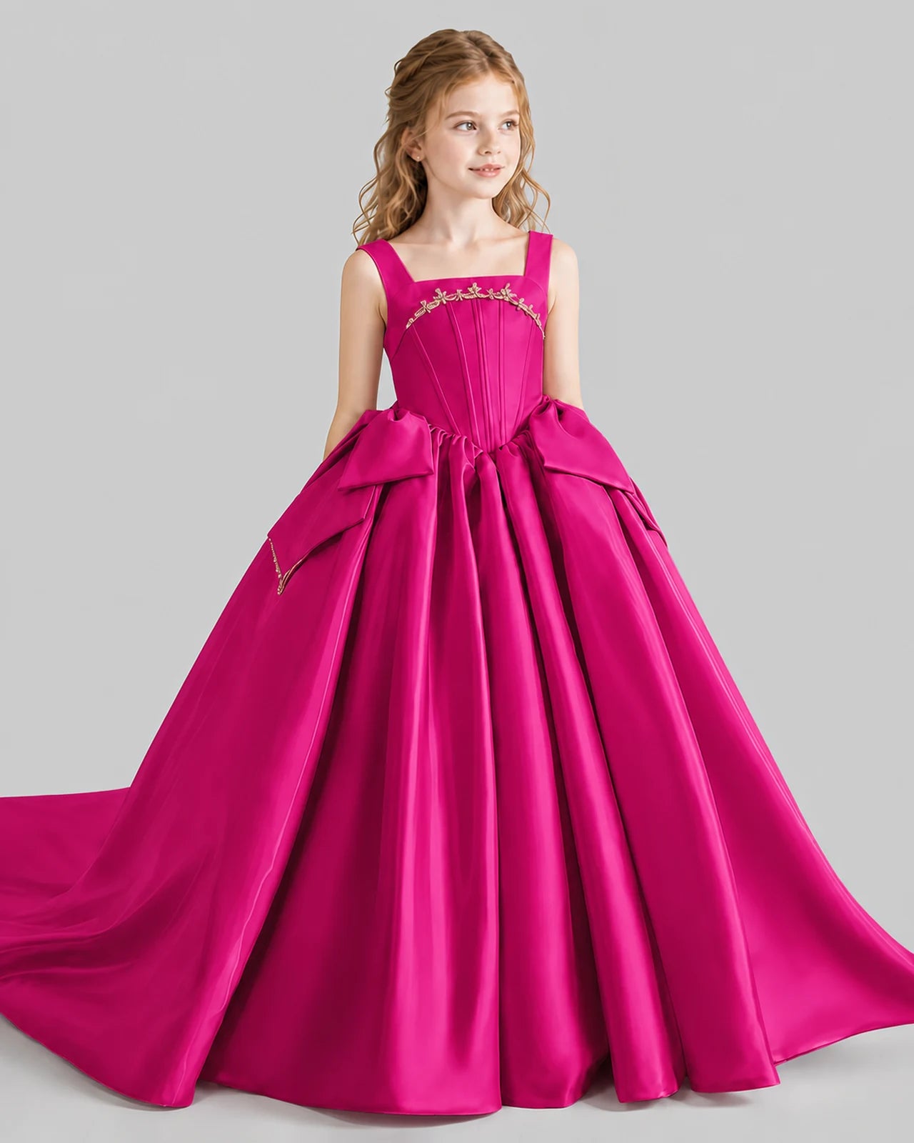 Hot Pink Ball Gown Girls Pageant Dresses Side