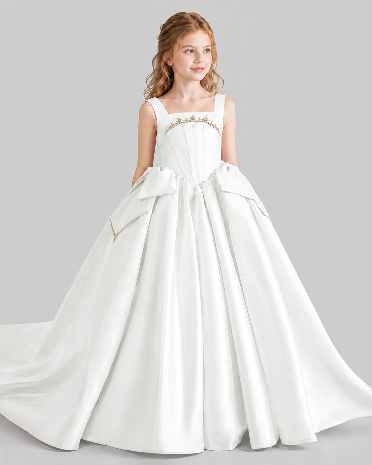 Ivory Ball Gown Girls Pageant Dresses Side