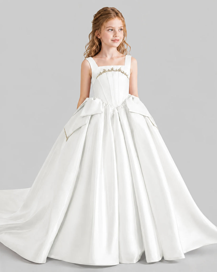 Ivory Ball Gown Girls Pageant Dresses Side