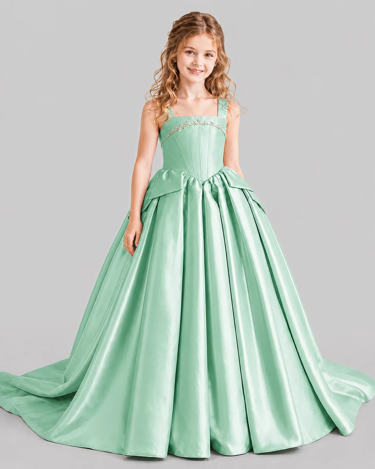 Mint Green Ball Gown Girls Pageant Dresses Front