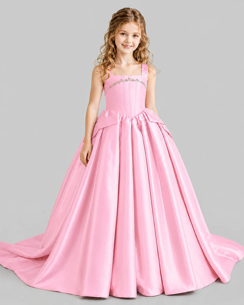 Pink Ball Gown Girls Pageant Dresses Front
