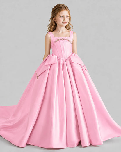 Pink Ball Gown Girls Pageant Dresses Side