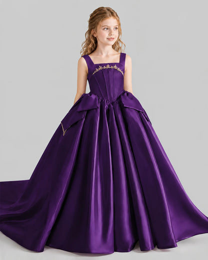 Purple Ball Gown Girls Pageant Dresses Side
