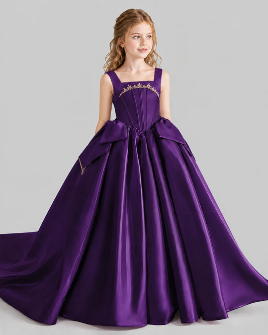 Purple Ball Gown Girls Pageant Dresses Side