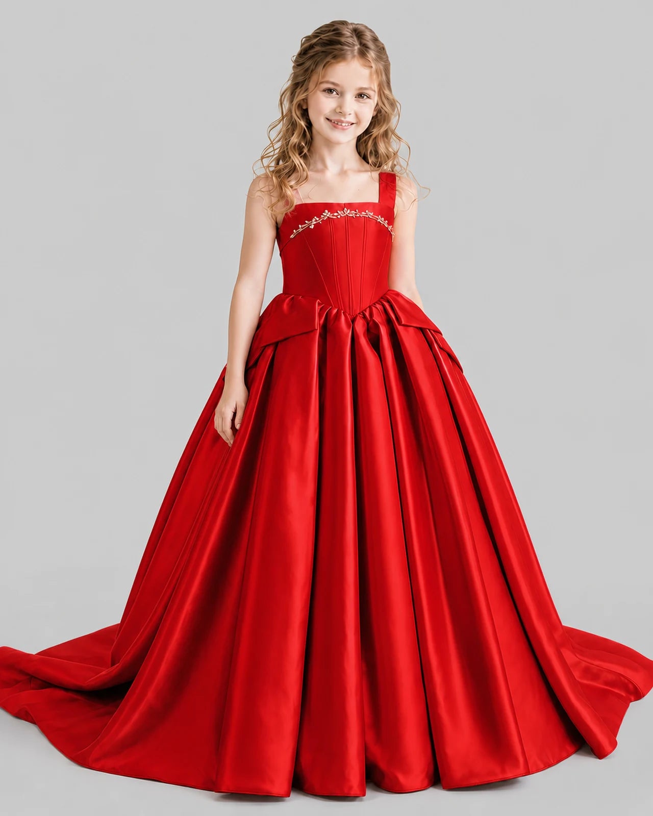 Red Ball Gown Girls Pageant Dresses Front