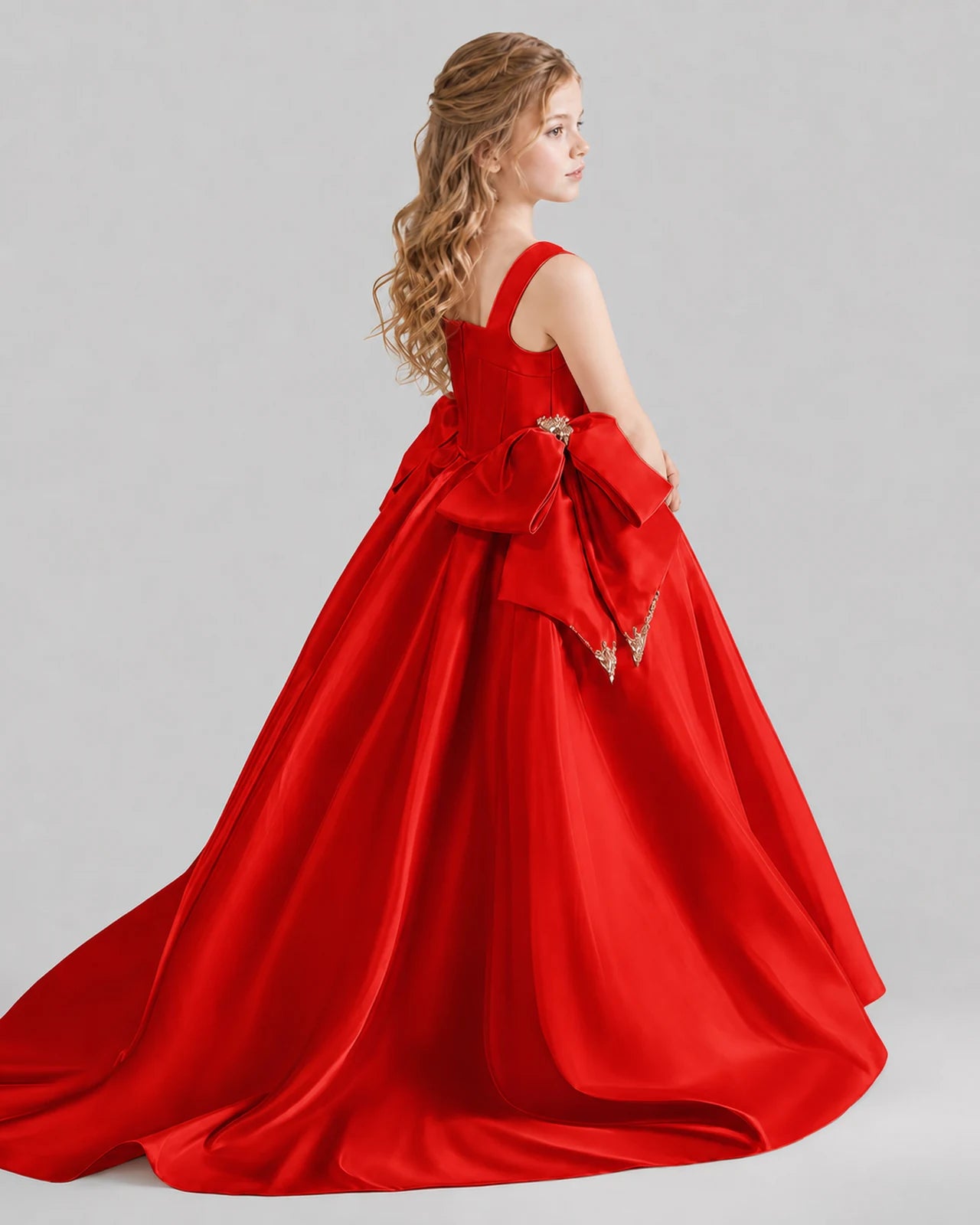 Red Ball Gown Girls Pageant Dresses Pose