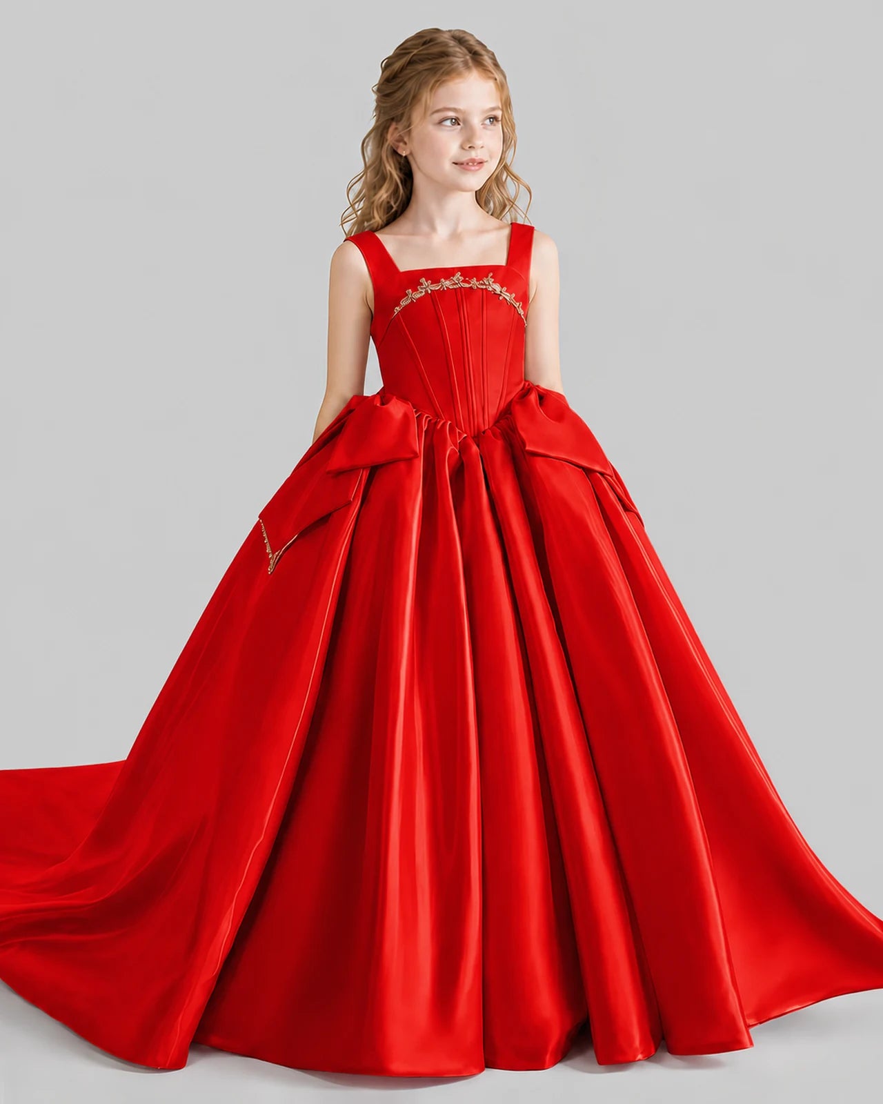 Red Ball Gown Girls Pageant Dresses Side