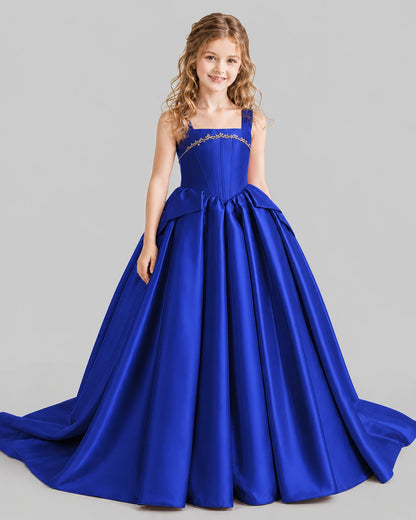 Royal Blue Ball Gown Girls Pageant Dresses Front