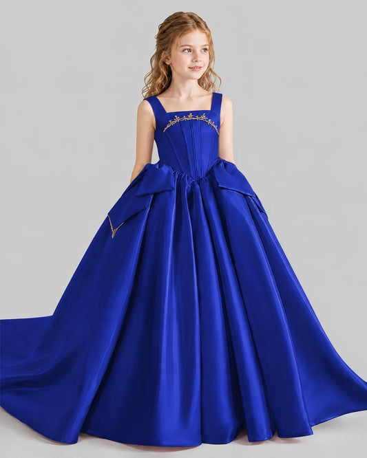 Royal Blue Ball Gown Girls Pageant Dresses Side