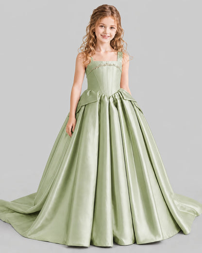 Sage Green Ball Gown Girls Pageant Dresses Front