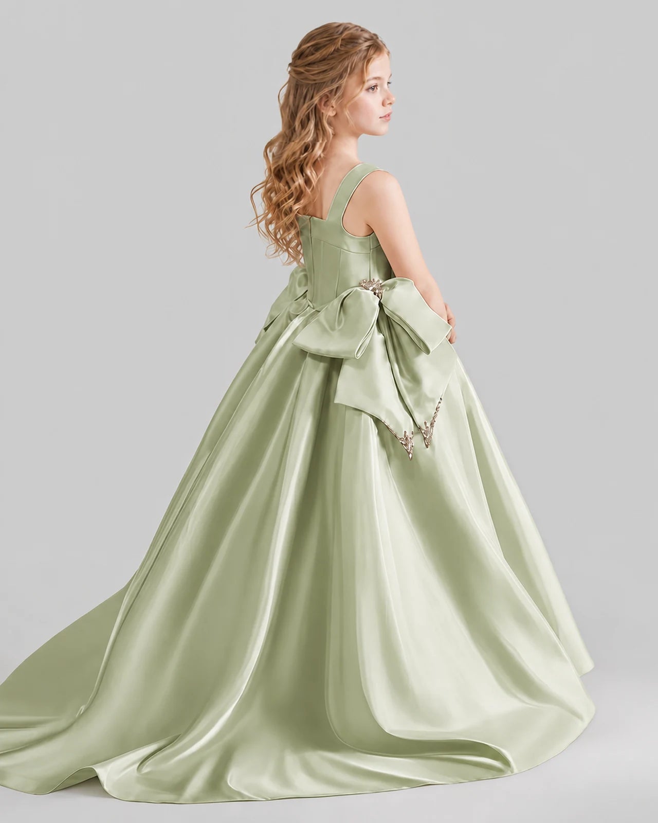 Sage Green Ball Gown Girls Pageant Dresses Pose