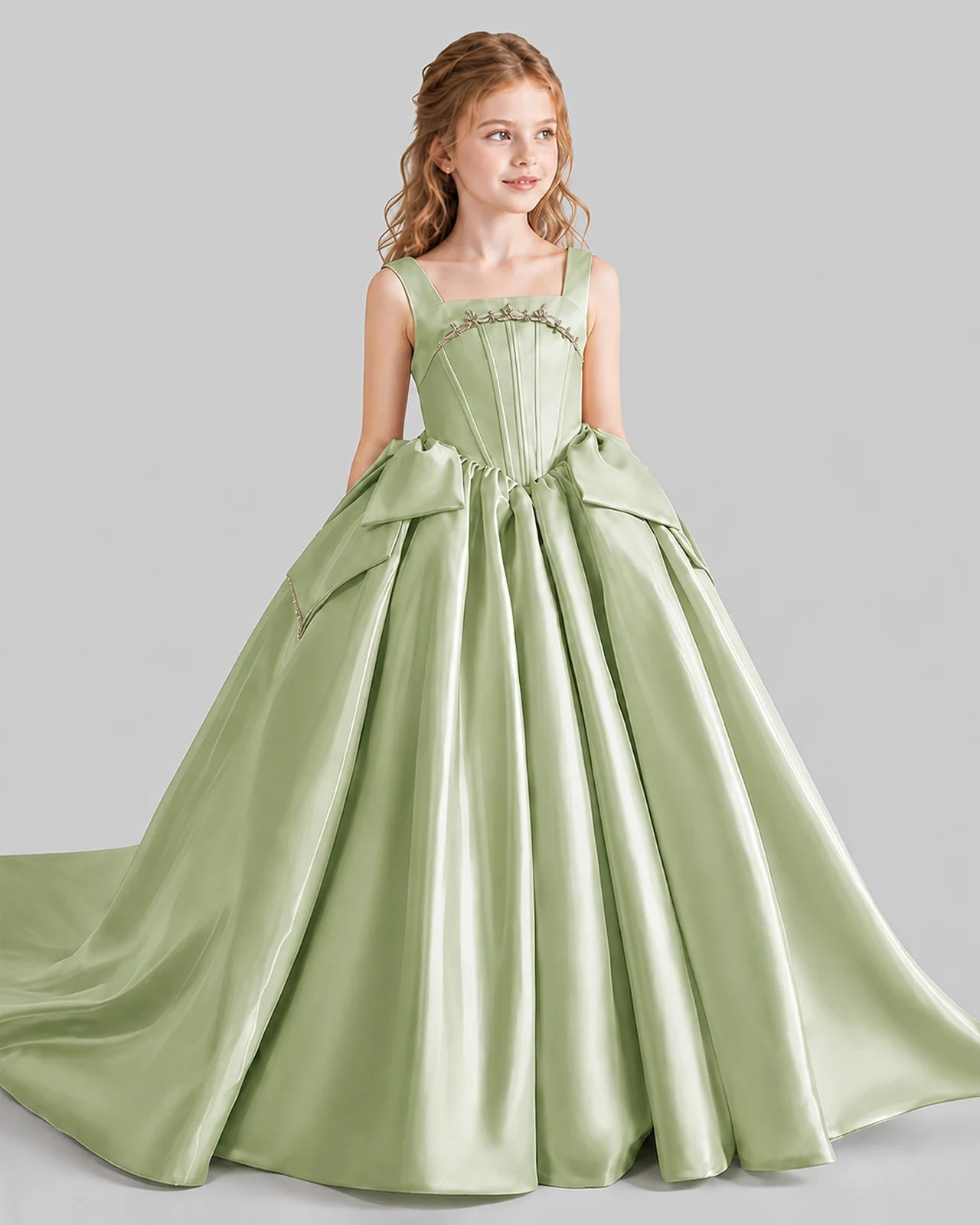 Sage Green Ball Gown Girls Pageant Dresses Side