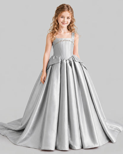 Silver Ball Gown Girls Pageant Dresses Front