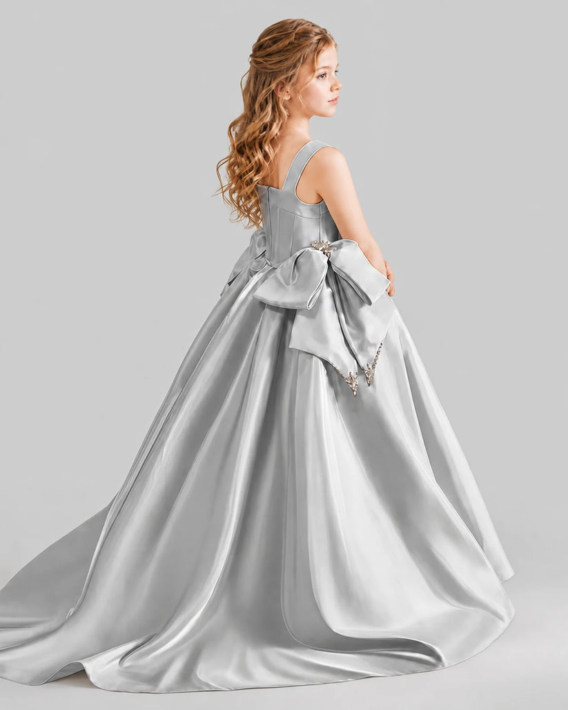 Silver Ball Gown Girls Pageant Dresses Pose