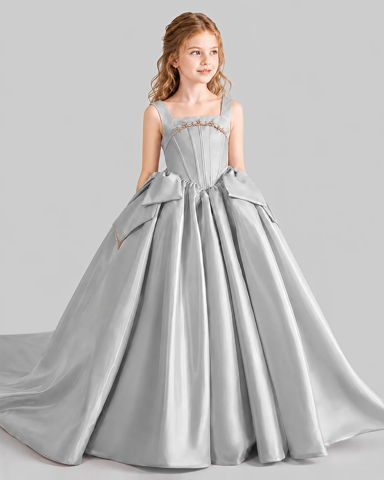 Silver Ball Gown Girls Pageant Dresses Side