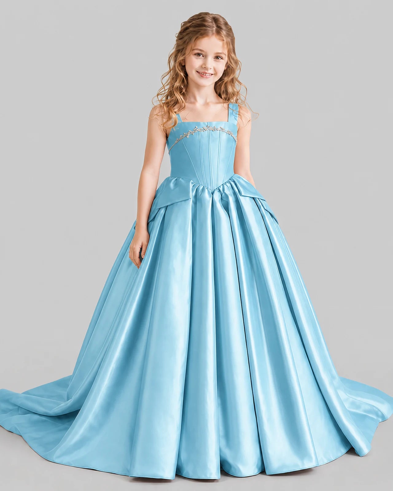 Sky Blue Ball Gown Girls Pageant Dresses Front