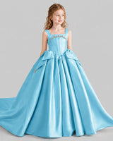 Sky Blue Ball Gown Girls Pageant Dresses Side