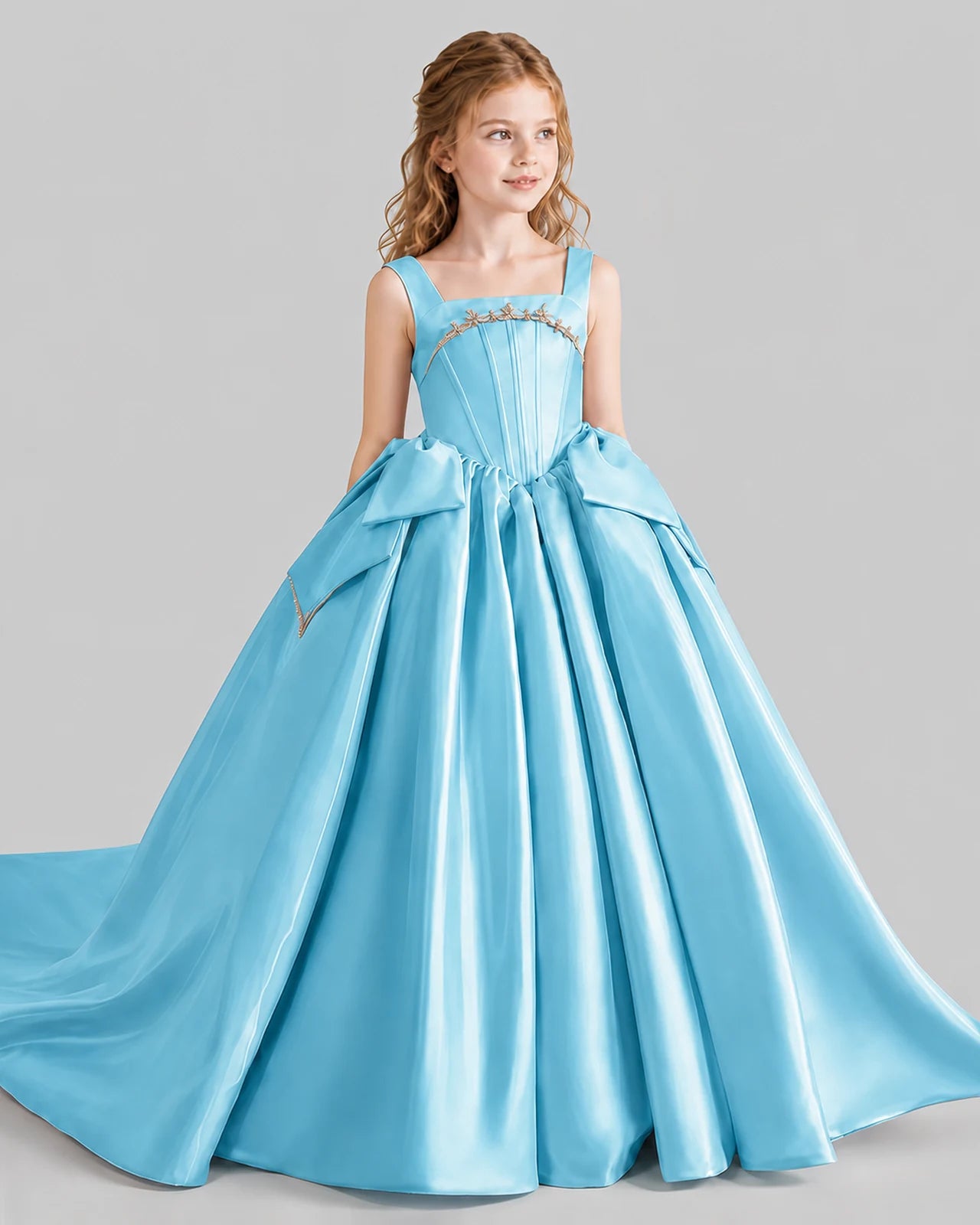 Sky Blue Ball Gown Girls Pageant Dresses Side