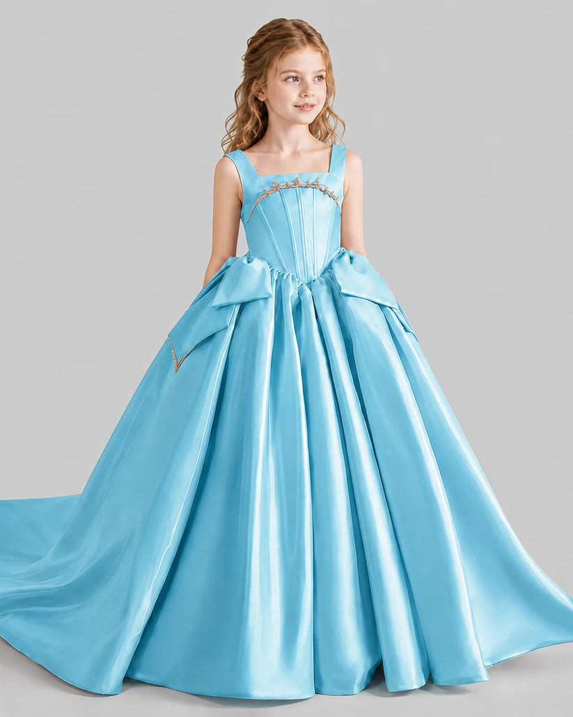 Sky Blue Ball Gown Girls Pageant Dresses Side