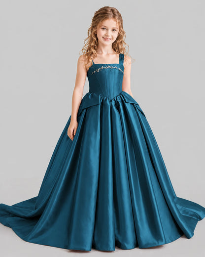 Teal Ball Gown Girls Pageant Dresses Front