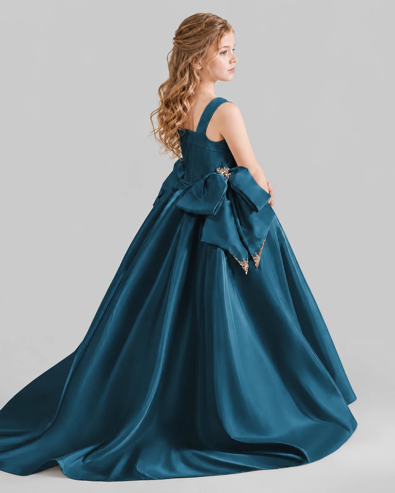 Teal Ball Gown Girls Pageant Dresses Pose