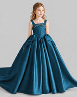 Teal Ball Gown Girls Pageant Dresses Side