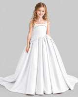 White Ball Gown Girls Pageant Dresses Front