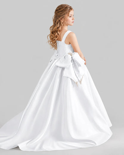 White Ball Gown Girls Pageant Dresses Pose
