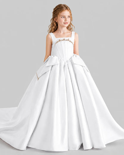 White Ball Gown Girls Pageant Dresses Side