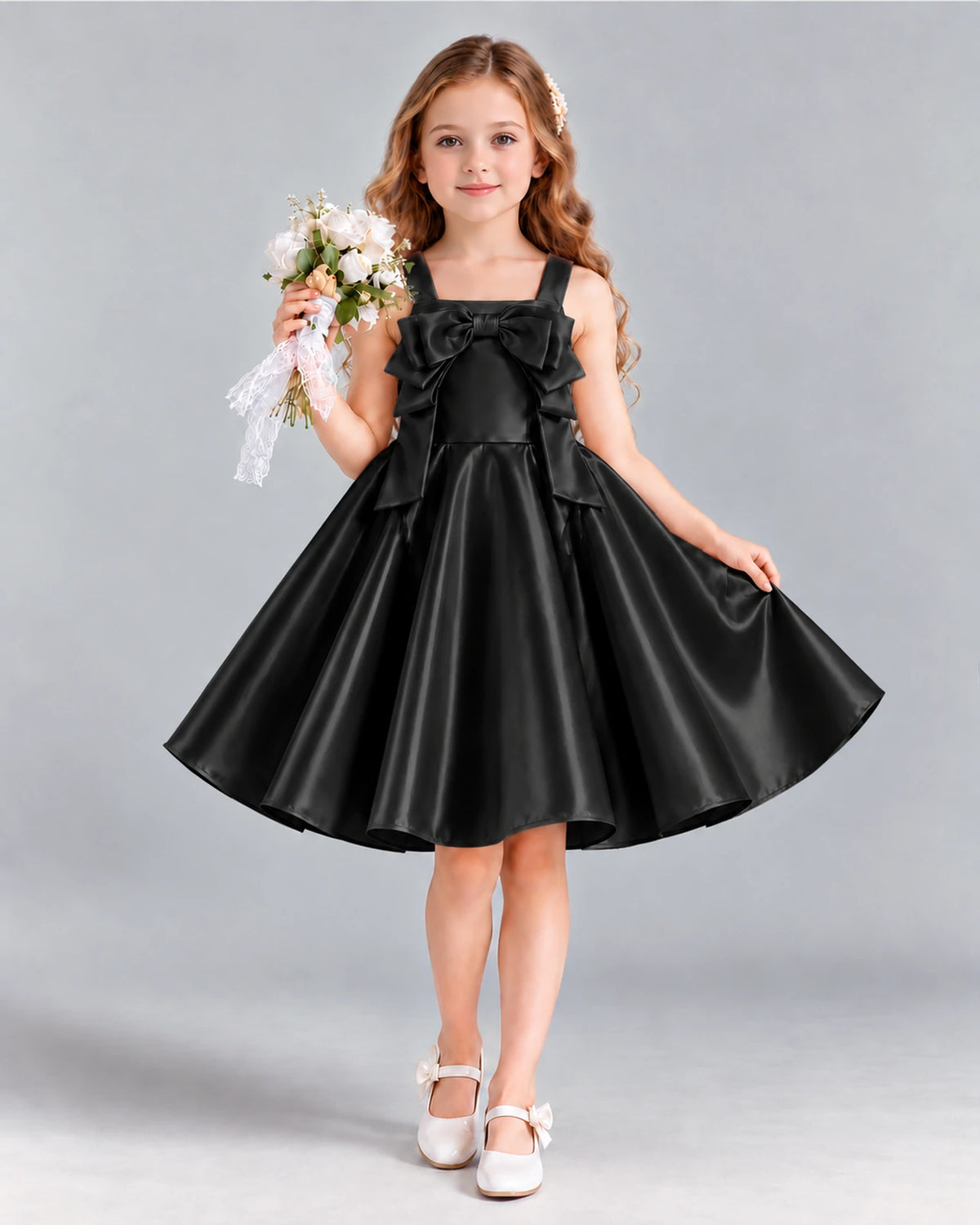 Black A-line Girls Formal Dress Front