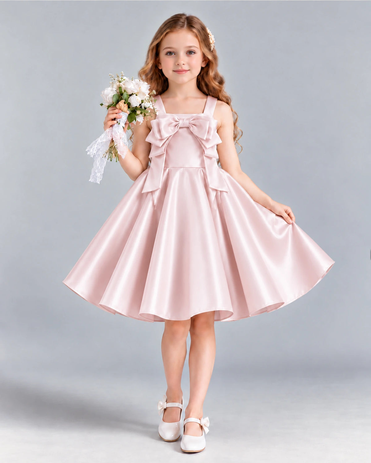 Blush Pink A-line Girls Formal Dress Front