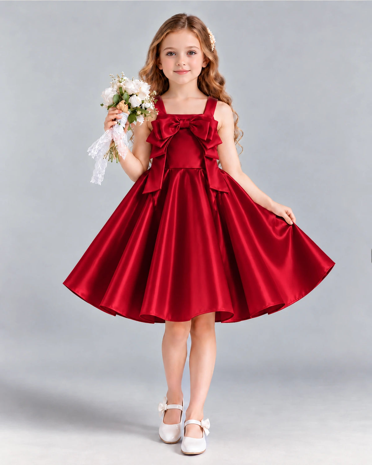 Burgundy A-line Girls Formal Dress Front