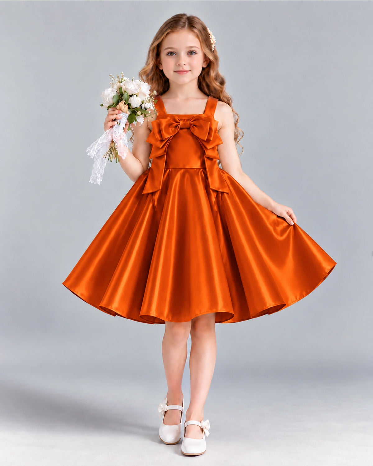 Burnt Orange A-line Girls Formal Dress Front