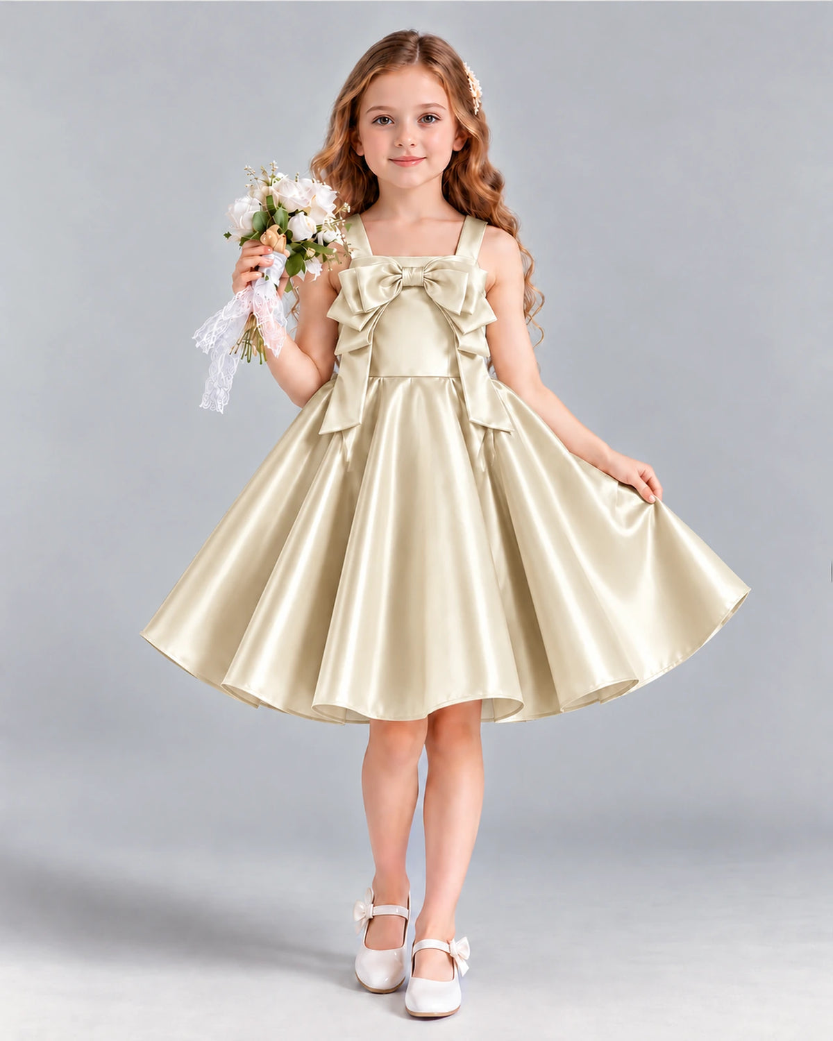Champagne A-line Girls Formal Dress Front