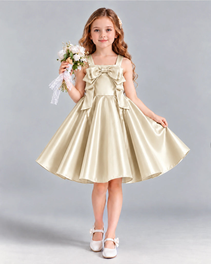 Champagne A-line Girls Formal Dress Front