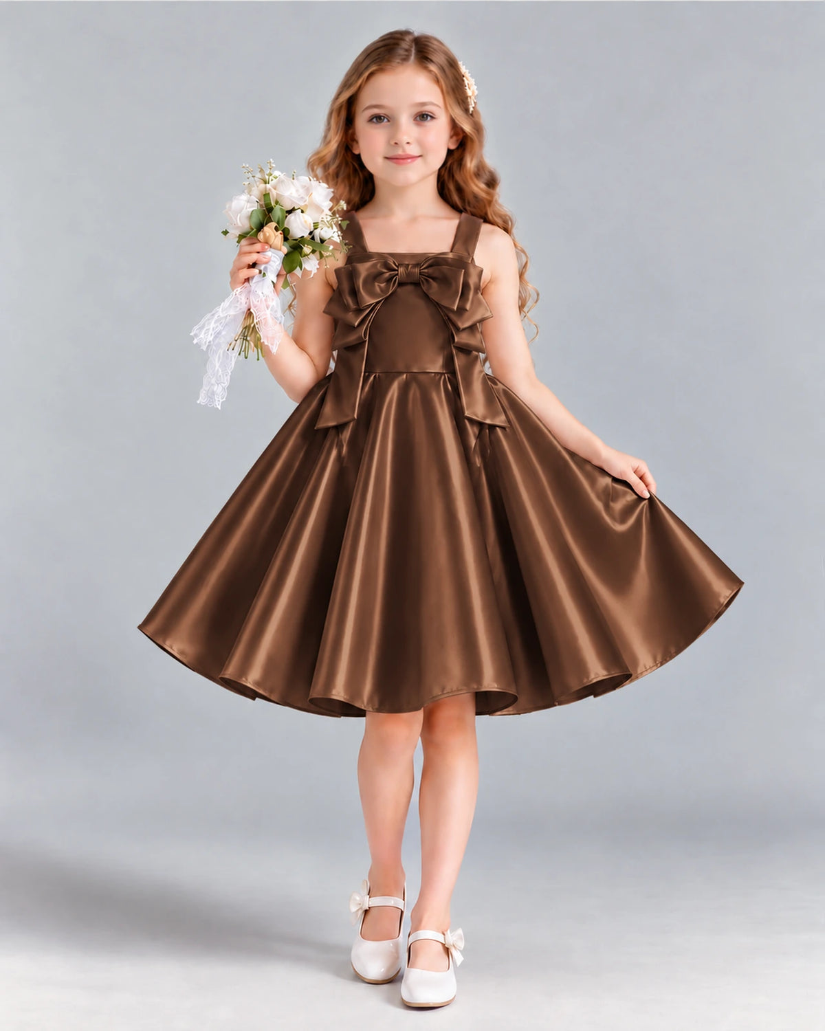 Chocolate A-line Girls Formal Dress Front